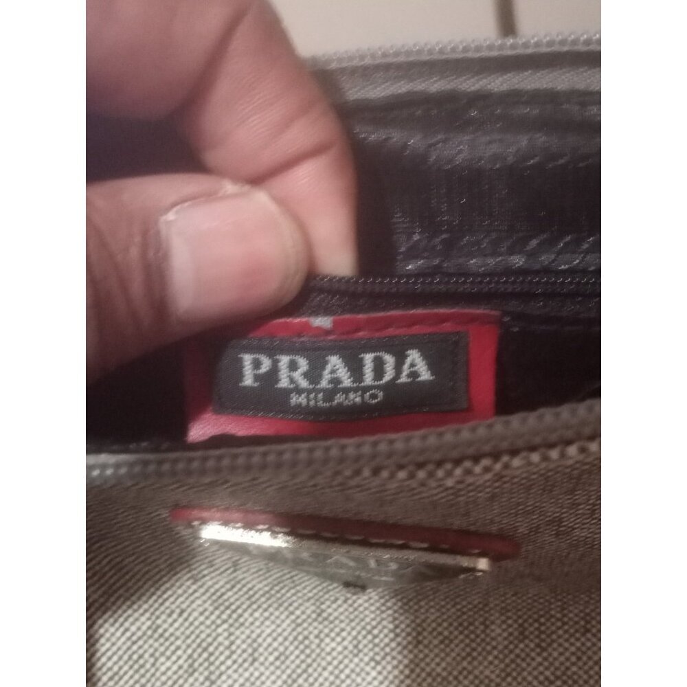 PRADA MILANO Gray Red Leather-Canvas Shoulder Bag Purse - Picture 11 of 13